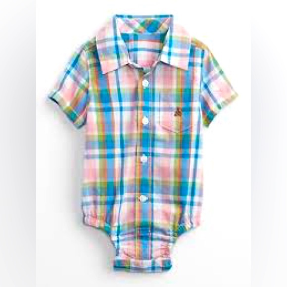 Gap Baby Boy Poplin Blue Plaid ONSIE Bodysuit 0-3 months - Picture 1 of 1